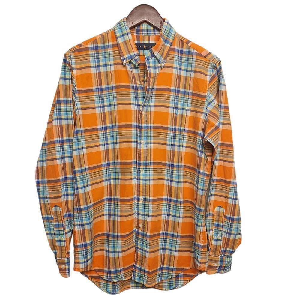 Men's Ralph Lauren Orange Plaid Oxford Long Sleeve Shirt Small